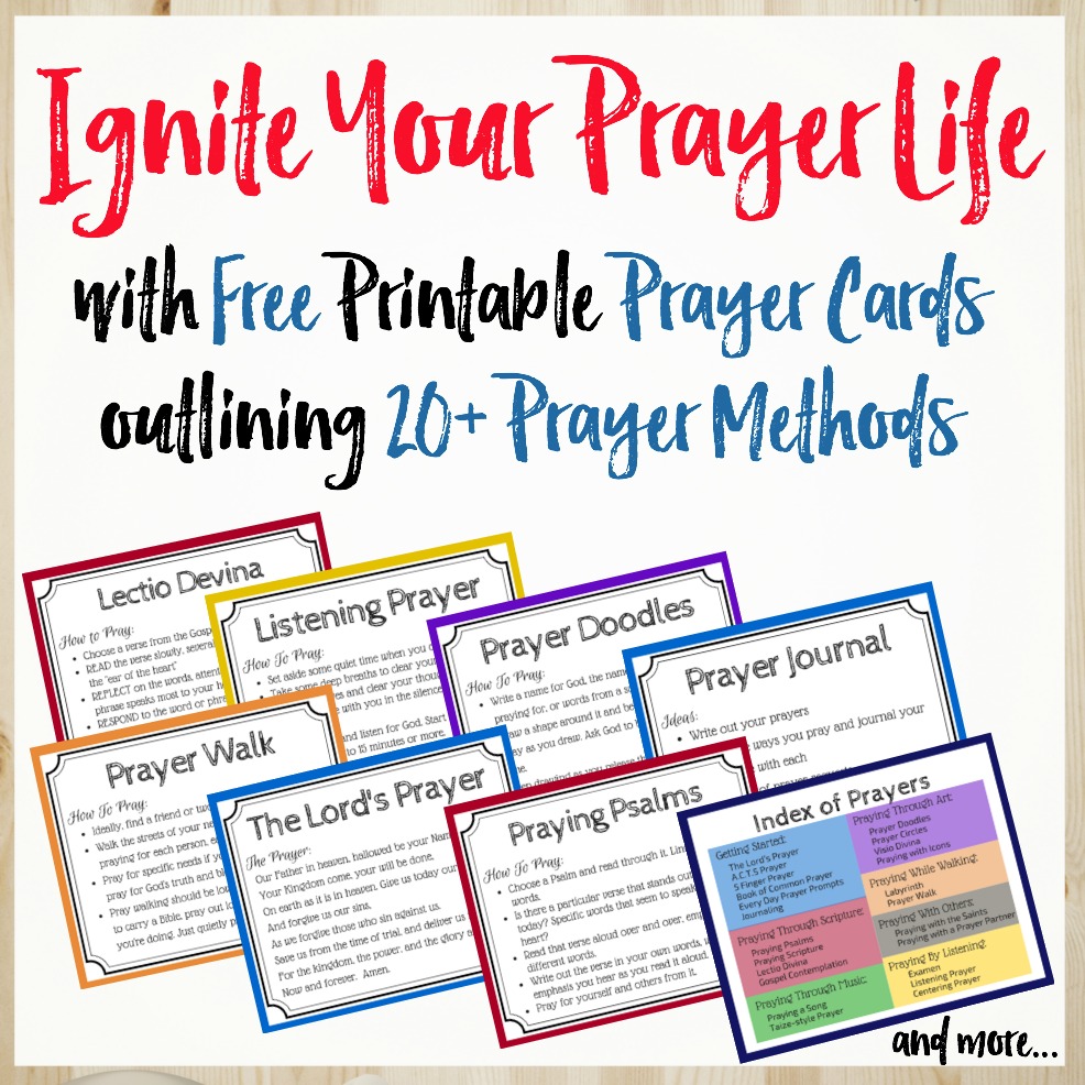 Ignite your prayer life with the Pray Deep Prayer Cards. Free printable prayer cards for 23 different ways to pray.